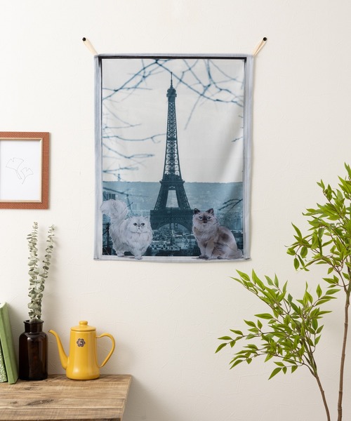 セール】ファブリックポスター 窓に風景と猫デザイン（ポスター/アート