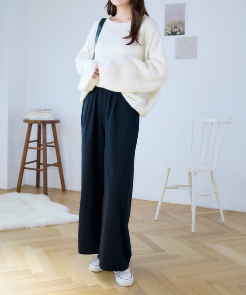 Eclat one(エクラワン)の「ウエストゴムさらっとワイドパンツ(その他パンツ・レディース・ネイビー/グレー系/アイボリー/ブラック・M/L)」の8枚目の写真