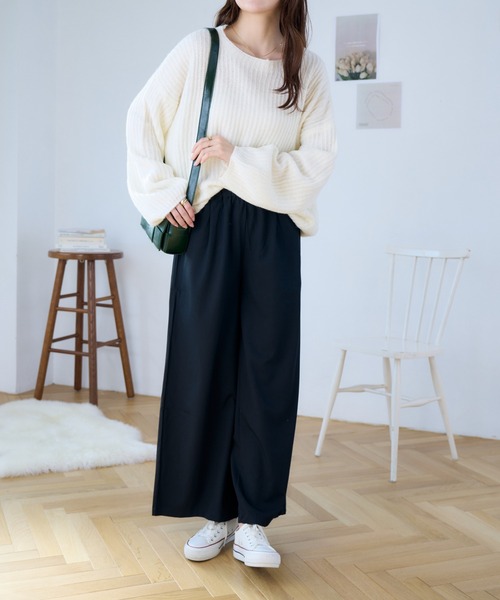 Eclat one(エクラワン)の「ウエストゴムさらっとワイドパンツ(その他パンツ・レディース・ネイビー/グレー系/アイボリー/ブラック・M/L)」の9枚目の写真