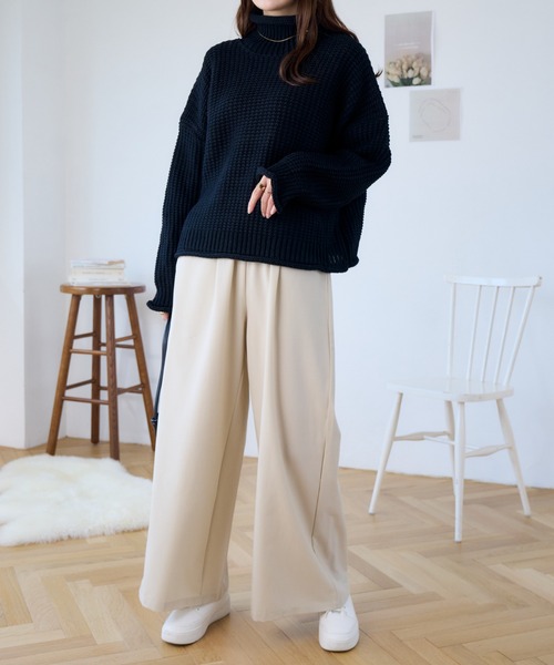 Eclat one(エクラワン)の「ウエストゴムさらっとワイドパンツ(その他パンツ・レディース・ネイビー/グレー系/アイボリー/ブラック・M/L)」の16枚目の写真
