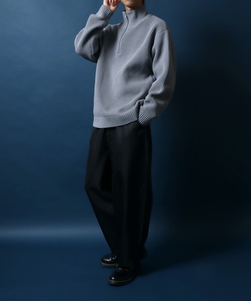セール】Half Zip Knit/別注 オーバーサイズ ハーフジップ ニット 吸水  