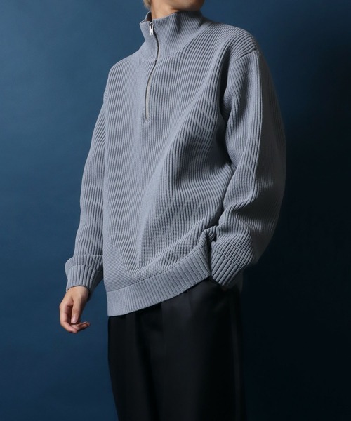 ANPAS(アンパス)の「Half Zip Knit/別注 オーバーサイズ ハーフジップ ニット 吸水速乾 UVカット マシンウォッシャブル 帯電防止 抗ピリング(ニット/セーター・メンズ・グレイッシュベージュ/オフホワイト/ブルー/グレー/ブラック/チャコール・L/M/LL)」の17枚目の写真