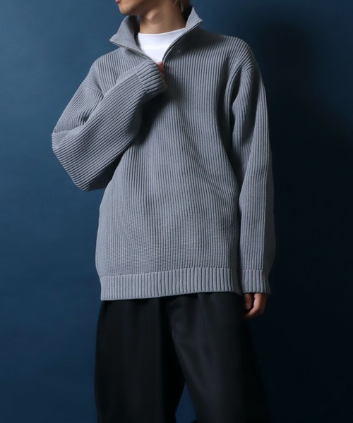 ANPAS(アンパス)の「Half Zip Knit/別注 オーバーサイズ ハーフジップ ニット 吸水速乾 UVカット マシンウォッシャブル 帯電防止 抗ピリング(ニット/セーター・メンズ・グレイッシュベージュ/オフホワイト/ブルー/グレー/ブラック/チャコール・L/M/LL)」の18枚目の写真