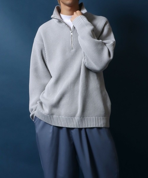 ANPAS(アンパス)の「Half Zip Knit/別注 オーバーサイズ ハーフジップ ニット 吸水速乾 UVカット マシンウォッシャブル 帯電防止 抗ピリング(ニット/セーター・メンズ・グレイッシュベージュ/オフホワイト/ブルー/グレー/ブラック/チャコール・L/M/LL)」の20枚目の写真