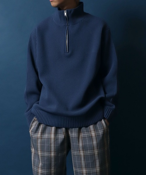 ANPAS(アンパス)の「Half Zip Knit/別注 オーバーサイズ ハーフジップ ニット 吸水速乾 UVカット マシンウォッシャブル 帯電防止 抗ピリング(ニット/セーター・メンズ・グレイッシュベージュ/オフホワイト/ブルー/グレー/ブラック/チャコール・L/M/LL)」の21枚目の写真