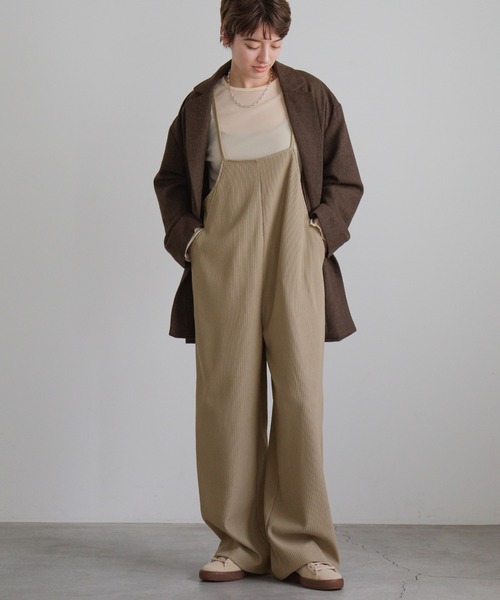 select MOCA（セレクトモカ）の「リップルルーズサロペット（サロペット/オーバーオール・レディース・グレイッシュベージュ/ブラック・FREE）」の5枚目の写真