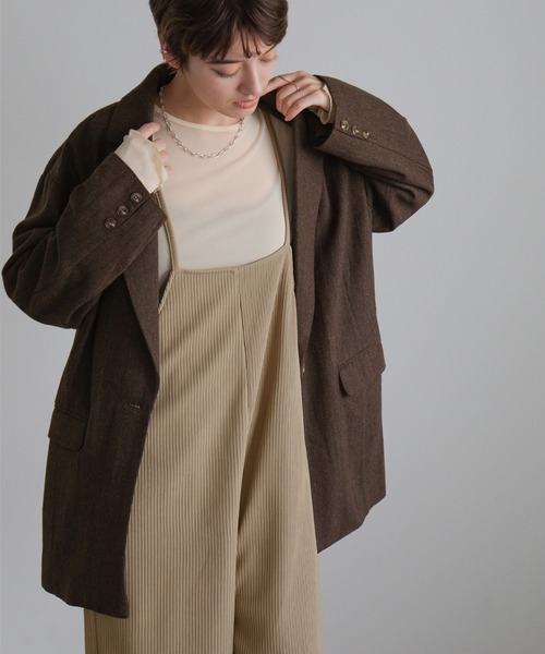 select MOCA（セレクトモカ）の「リップルルーズサロペット（サロペット/オーバーオール・レディース・グレイッシュベージュ/ブラック・FREE）」の6枚目の写真