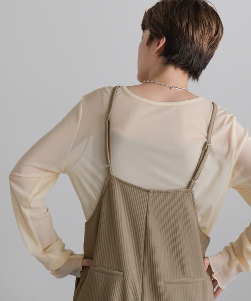 select MOCA（セレクトモカ）の「リップルルーズサロペット（サロペット/オーバーオール・レディース・グレイッシュベージュ/ブラック・FREE）」の10枚目の写真