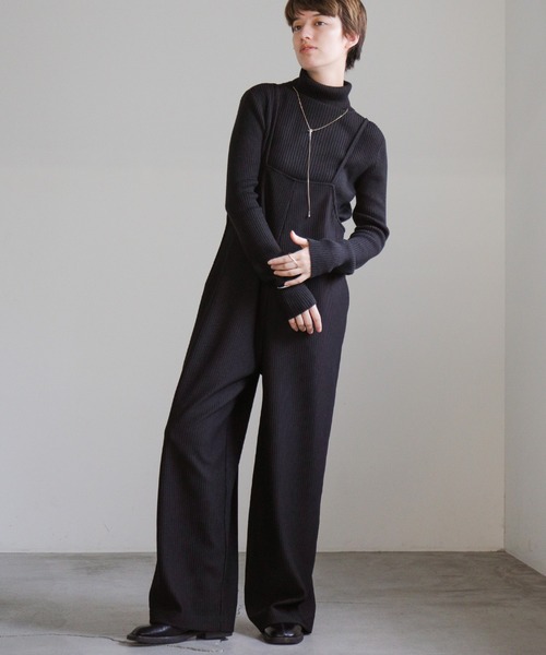 select MOCA（セレクトモカ）の「リップルルーズサロペット（サロペット/オーバーオール・レディース・グレイッシュベージュ/ブラック・FREE）」の21枚目の写真