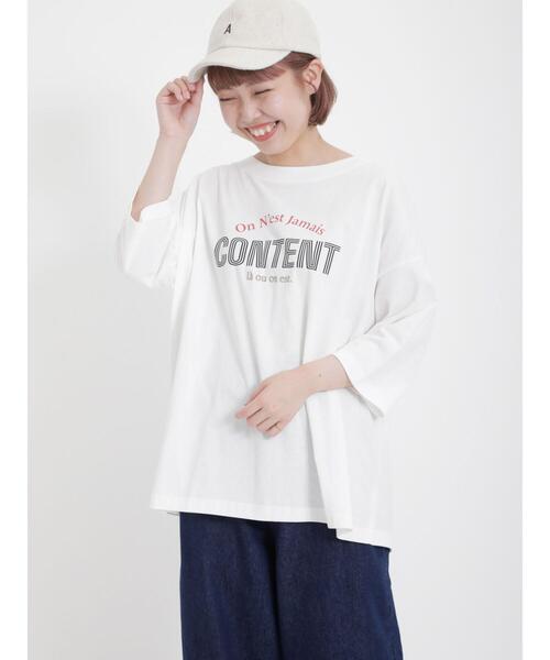 Samansa Mos2（サマンサ モスモス）の「刺繍入りプリントアソート七分袖カットソー（Tシャツ/カットソー・レディース・マスタード/ベージュ/チャコールグレー/オフホワイト・F）」の2枚目の写真