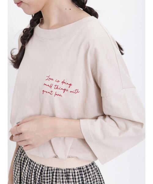 Samansa Mos2（サマンサ モスモス）の「刺繍入りプリントアソート七分袖カットソー（Tシャツ/カットソー・レディース・マスタード/ベージュ/チャコールグレー/オフホワイト・F）」の6枚目の写真