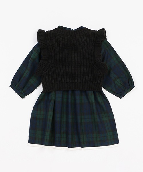 petit main（プティマイン）の「ニットベストセット柄ワンピース（シャツワンピース・キッズ・ライトブルー/グリーン・80ｃｍ/90cm/100cm/130cm/120cm/110cm）」の3枚目の写真