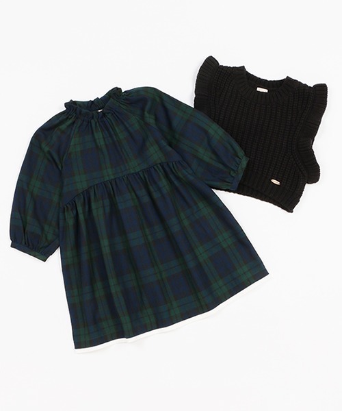 petit main（プティマイン）の「ニットベストセット柄ワンピース（シャツワンピース・キッズ・ライトブルー/グリーン・80ｃｍ/90cm/100cm/130cm/120cm/110cm）」の4枚目の写真