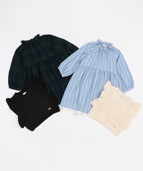 petit main（プティマイン）の「ニットベストセット柄ワンピース（シャツワンピース・キッズ・ライトブルー/グリーン・80ｃｍ/90cm/100cm/130cm/120cm/110cm）」の12枚目の写真