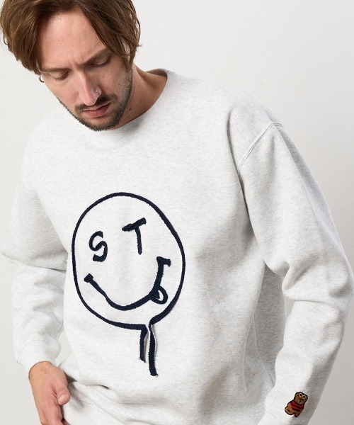msw1398-10ozTC裏毛パイル STsmileコード刺繍 スエットシャツ