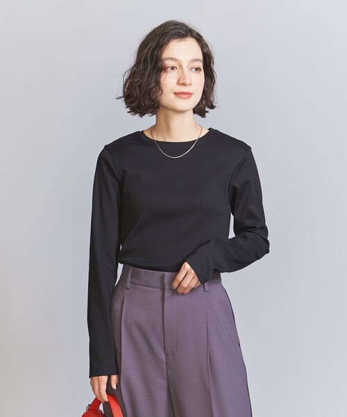 BEAUTY&YOUTH UNITED ARROWS(ビューティーアンドユースユナイテッドアローズ)の「コットン フライス ロングスリーブ Tシャツ 2(Tシャツ/カットソー・レディース・オフホワイト/ブラック・FREE)」の2枚目の写真