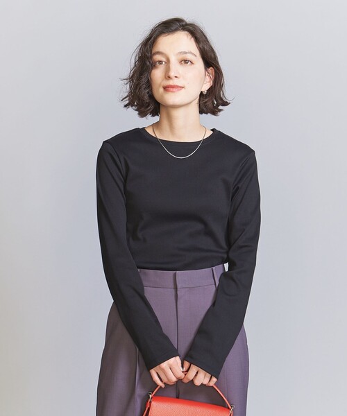 BEAUTY&YOUTH UNITED ARROWS(ビューティーアンドユースユナイテッドアローズ)の「コットン フライス ロングスリーブ Tシャツ 2(Tシャツ/カットソー・レディース・オフホワイト/ブラック・FREE)」の3枚目の写真