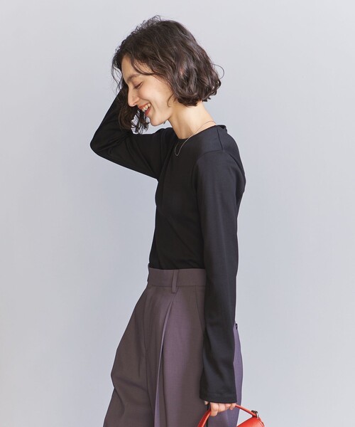 BEAUTY&YOUTH UNITED ARROWS(ビューティーアンドユースユナイテッドアローズ)の「コットン フライス ロングスリーブ Tシャツ 2(Tシャツ/カットソー・レディース・オフホワイト/ブラック・FREE)」の4枚目の写真