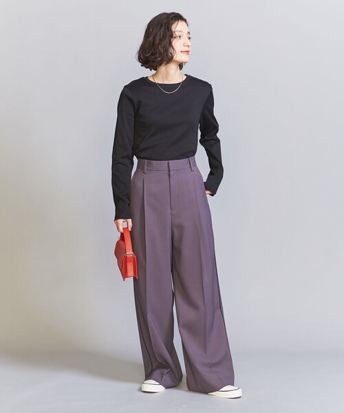 BEAUTY&YOUTH UNITED ARROWS(ビューティーアンドユースユナイテッドアローズ)の「コットン フライス ロングスリーブ Tシャツ 2(Tシャツ/カットソー・レディース・オフホワイト/ブラック・FREE)」の5枚目の写真