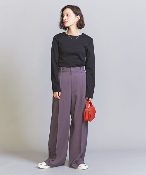 BEAUTY&YOUTH UNITED ARROWS(ビューティーアンドユースユナイテッドアローズ)の「コットン フライス ロングスリーブ Tシャツ 2(Tシャツ/カットソー・レディース・オフホワイト/ブラック・FREE)」の6枚目の写真