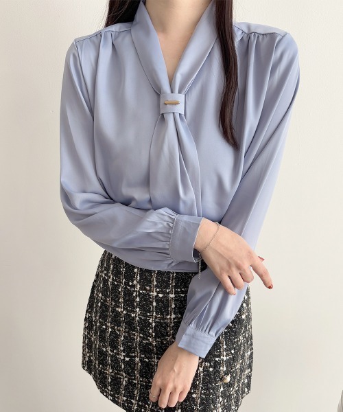 Miniministore(ミニミニストア)の「【新色追加】ボウタイ ブラウス レディース Vネック(シャツ/ブラウス・レディース・ライトベージュ/ホワイト/ブルー/ブラック/ライトイエロー・XL/M/L)」の21枚目の写真