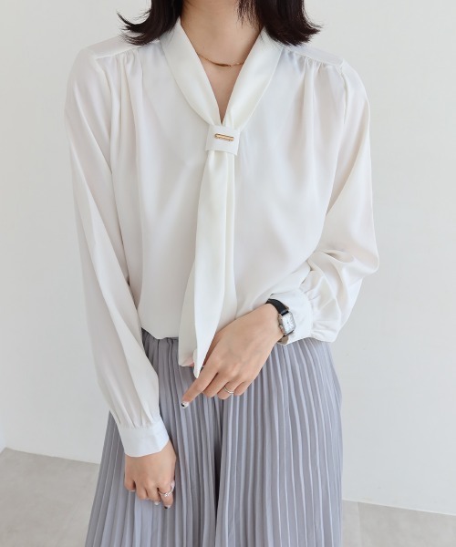 Miniministore(ミニミニストア)の「【新色追加】ボウタイ ブラウス レディース Vネック(シャツ/ブラウス・レディース・ライトベージュ/ホワイト/ブルー/ブラック/ライトイエロー・XL/M/L)」の15枚目の写真