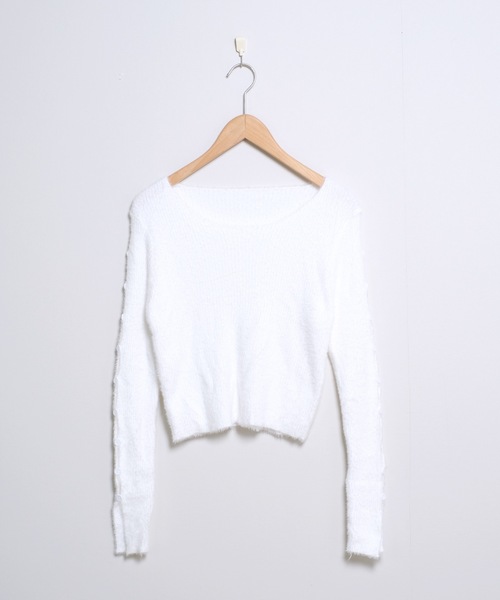 shopnikoniko(ショップニコニコ)の「クロップド丈 袖ボタン シャギーニット スリットスリーブ もこもこ ファーニット(ニット/セーター・レディース・ブラック/ホワイト/グレー・フリー)」の19枚目の写真