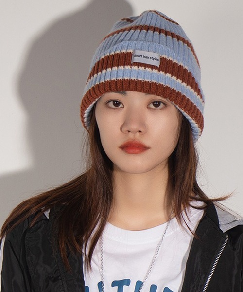 LYEON（リヨン）の「ボーダービーニー/ボーダーニット帽（ニットキャップ/ビーニー・レディース・ブラック/ターコイズブルー/グリーン/ブルー・FREE）」の4枚目の写真