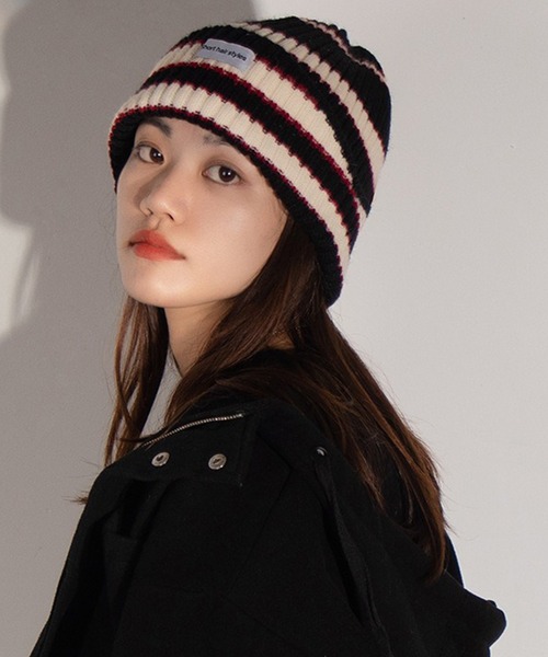 LYEON（リヨン）の「ボーダービーニー/ボーダーニット帽（ニットキャップ/ビーニー・レディース・ブラック/ターコイズブルー/グリーン/ブルー・FREE）」の12枚目の写真