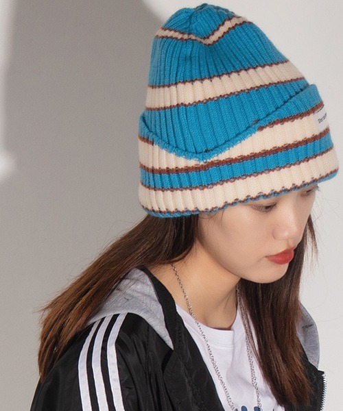 LYEON（リヨン）の「ボーダービーニー/ボーダーニット帽（ニットキャップ/ビーニー・レディース・ブラック/ターコイズブルー/グリーン/ブルー・FREE）」の13枚目の写真