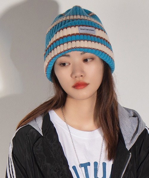 LYEON（リヨン）の「ボーダービーニー/ボーダーニット帽（ニットキャップ/ビーニー・レディース・ブラック/ターコイズブルー/グリーン/ブルー・FREE）」の15枚目の写真