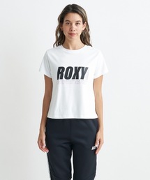 MY WAY S/S TEE/ロキシー速乾UVカット付きフロントブランドロゴクロップド丈Tシャツ
