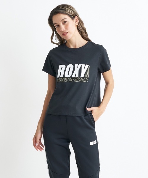 ROXY(ロキシー)の「MY WAY S/S TEE/ロキシー速乾UVカット付きフロントブランドロゴクロップド丈Tシャツ(Tシャツ/カットソー・レディース・ホワイト/ブラック・LARGE/MEDIUM/SMALL)」の2枚目の写真
