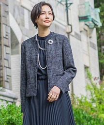 ANPAS ノーカラージャケット ツイード ネイビー 青 L 金ボタン 短丈 ノーカラージャケット｜ジャケット/アウター｜複数ブランド