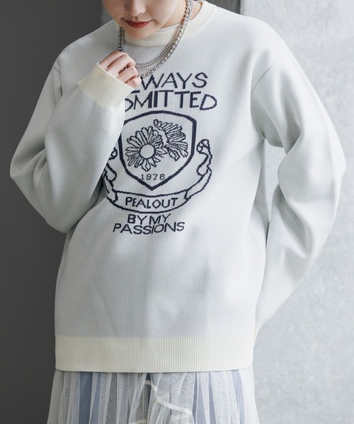 PAGEBOY（ページボーイ）の「エンブレムジャガードニット（ニット/セーター・レディース・ホワイト/ブラック/パープル・FREE）」の2枚目の写真