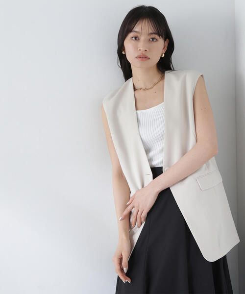 NATURAL BEAUTY BASIC（ナチュラルビューティーベーシック）の「◇＜Ｗｉｎｇコラボカップ付き＞スクエアニットタンク（タンクトップ・レディース・ブラウン/オフホワイト/ブラック・FREE）」の20枚目の写真