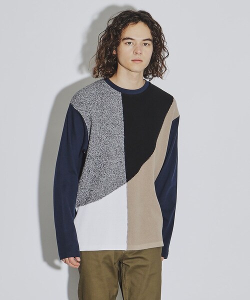 tk.TAKEO KIKUCHI(ティーケータケオキクチ)の「◆ニット切替デザインカットソー(Tシャツ/カットソー・メンズ・ブラック系4/ブルー系その他6/ホワイト系5・03/04/02)」の1枚目の写真