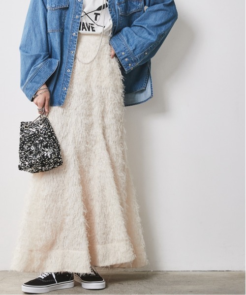 CHIC STYLE(シックスタイル)の「 フリンジジャガードマーメードマキシスカート <大きいサイズ有>シックスタイル(スカート・レディース・ブラック/アイボリー・LL/3L/4L/5L/M/L)」の15枚目の写真
