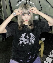 DEVICE | タイガー スカル 髑髏 プリントダメージ加工 y2k 韓国 ストリート 古着風 ピグメント 半袖 Tシャツ(Tシャツ/カットソー)