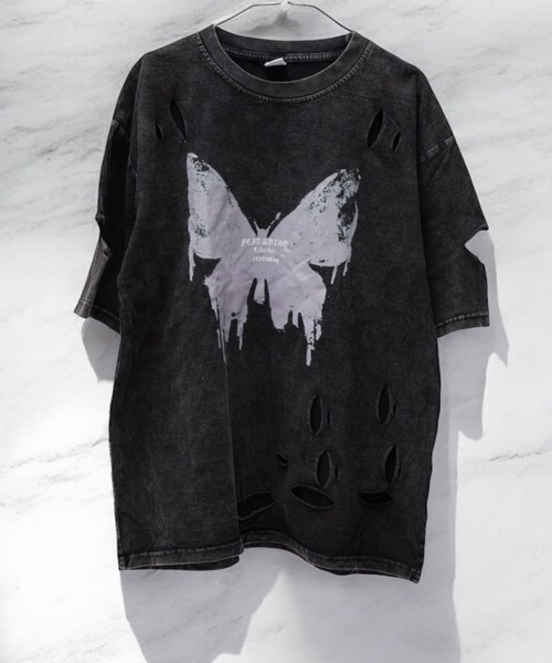 GRAIL スカル ダメージ加工 黒 Tシャツ ヴィンテージ Y2K セール】タイガー スカル 髑髏 プリントダメージ加工 y2k 韓国
