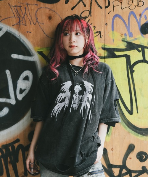 セール】タイガー スカル 髑髏 プリントダメージ加工 y2k 韓国