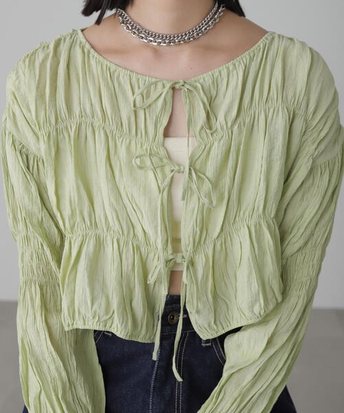 FREE'S MART（フリーズマート）の「◆［WEB限定］シアーギャザー前開き短丈ブラウス（シャツ/ブラウス・レディース・ブラック/ホワイト/ライトグリーン/オレンジ・FREE）」の15枚目の写真