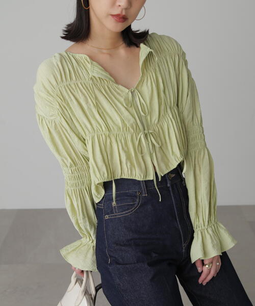 FREE'S MART（フリーズマート）の「◆［WEB限定］シアーギャザー前開き短丈ブラウス（シャツ/ブラウス・レディース・ブラック/ホワイト/ライトグリーン/オレンジ・FREE）」の19枚目の写真