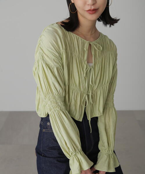 FREE'S MART（フリーズマート）の「◆［WEB限定］シアーギャザー前開き短丈ブラウス（シャツ/ブラウス・レディース・ブラック/ホワイト/ライトグリーン/オレンジ・FREE）」の20枚目の写真