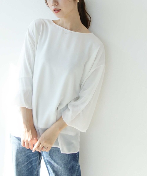 【セール】ボートネックシアーブラウス（シャツ/ブラウス）｜Jines（ジネス）