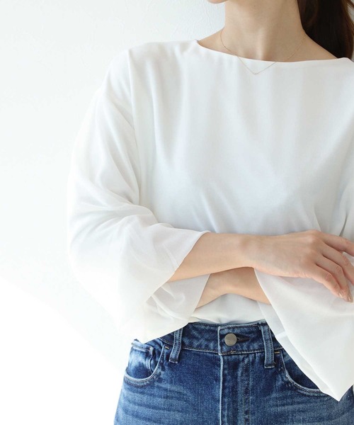 【セール】ボートネックシアーブラウス（シャツ/ブラウス）｜Jines（ジネス）