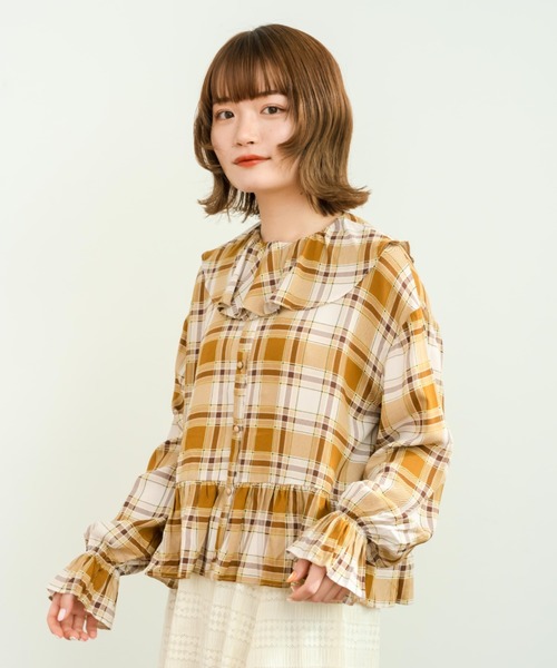 eLur（エラー）の「チェックフリルブラウス（シャツ/ブラウス・レディース・ブルー/ブラウン・FREE）」の17枚目の写真