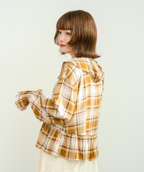 eLur（エラー）の「チェックフリルブラウス（シャツ/ブラウス・レディース・ブルー/ブラウン・FREE）」の18枚目の写真