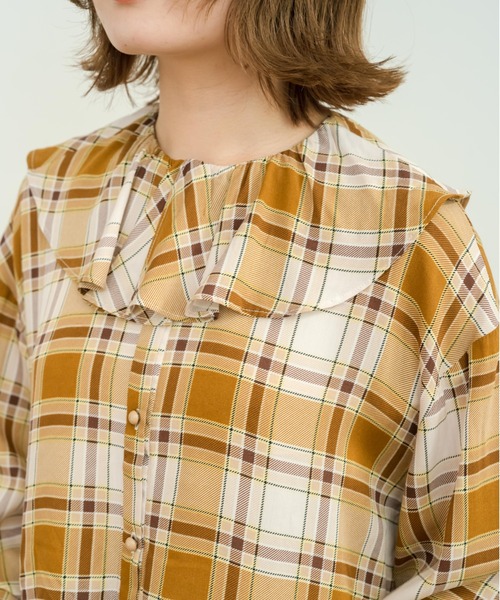 eLur（エラー）の「チェックフリルブラウス（シャツ/ブラウス・レディース・ブルー/ブラウン・FREE）」の19枚目の写真