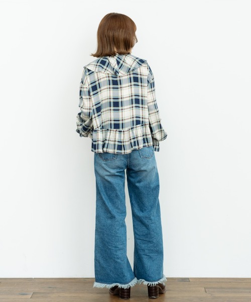 eLur（エラー）の「チェックフリルブラウス（シャツ/ブラウス・レディース・ブルー/ブラウン・FREE）」の15枚目の写真